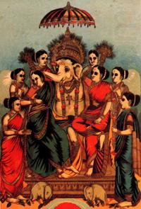 Ganesha with ashta siddhi, Raja Ravi Varma